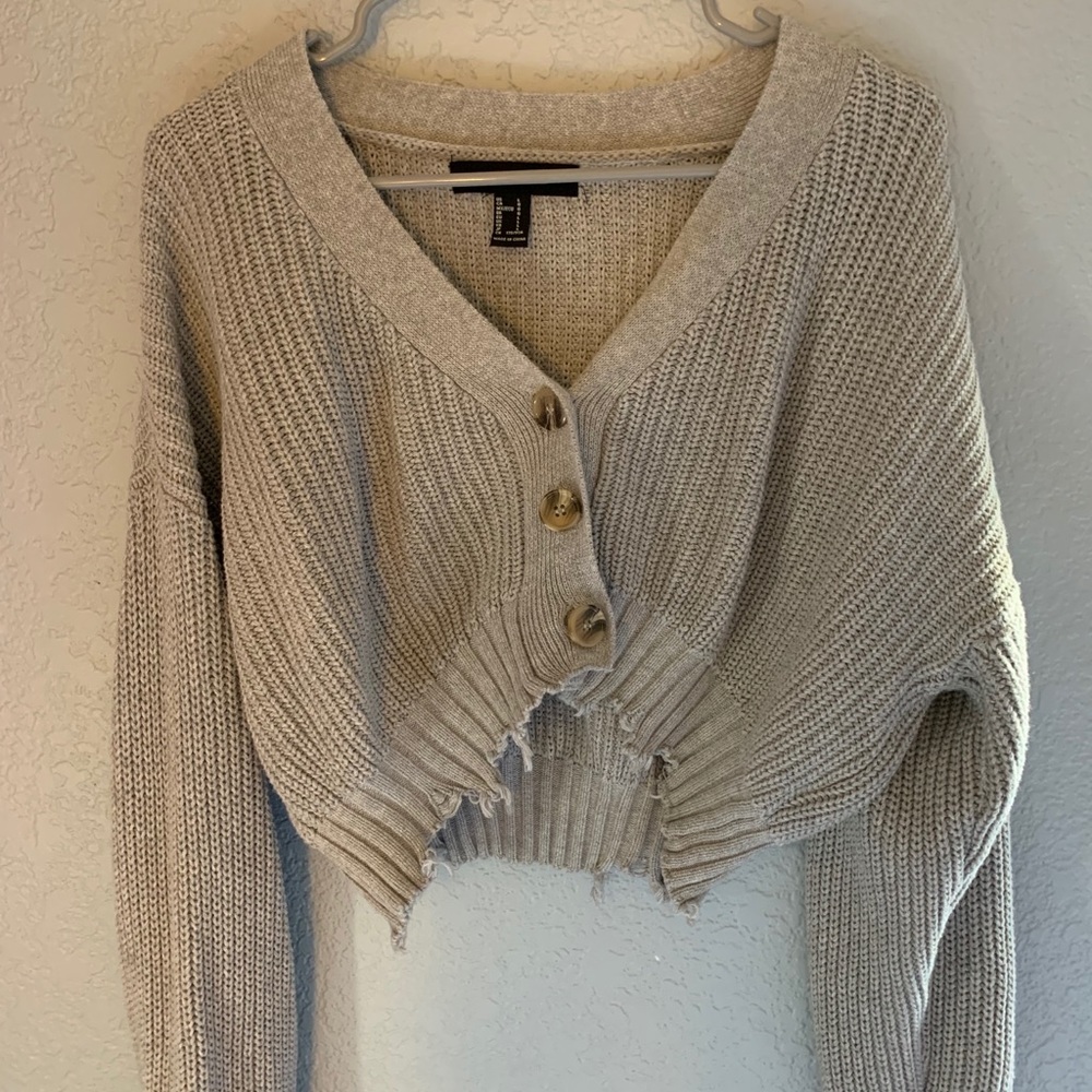 F21 crop distressed sweater